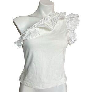 Grey Lab White One Shoulder Ruffle Top Blouse Size Medium New